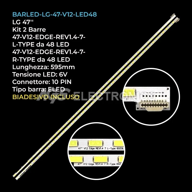 kit 2 barre LED retroilluminazione per LG 47 pollici modello 47LS4500