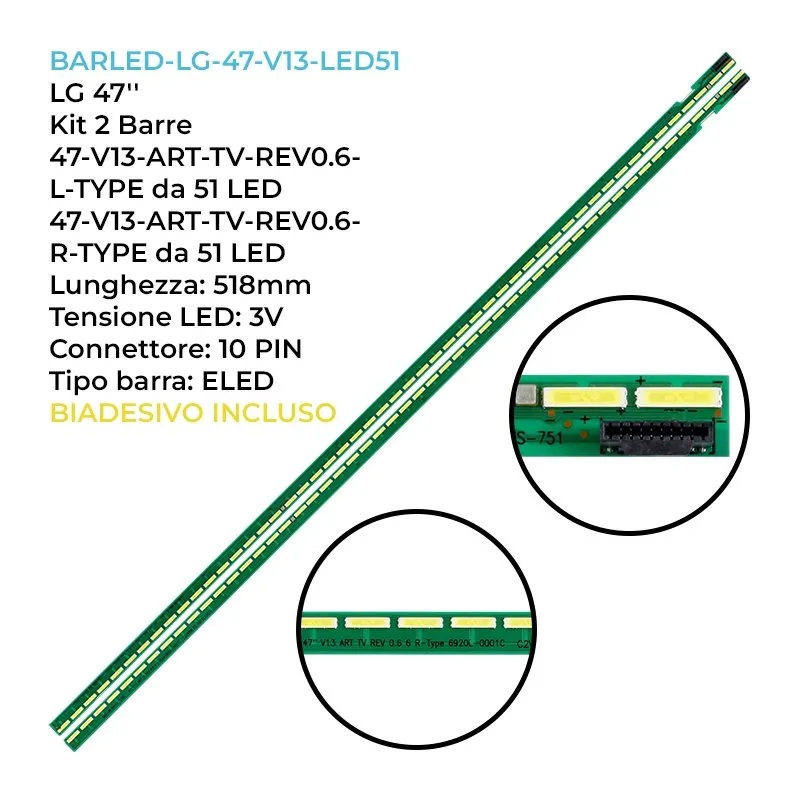 kit 2 barre LED retroilluminazione per Pioneer 47 pollici modello LED47X600D