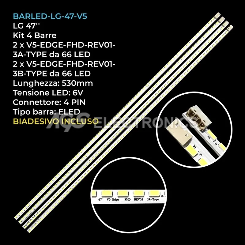 kit 4 barre LED retroilluminazione per LG 47 pollici modello 47LE4600