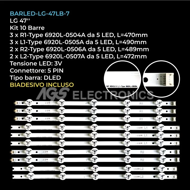 kit 10 barre LED retroilluminazione per LG 47 pollici modello 47LB6900