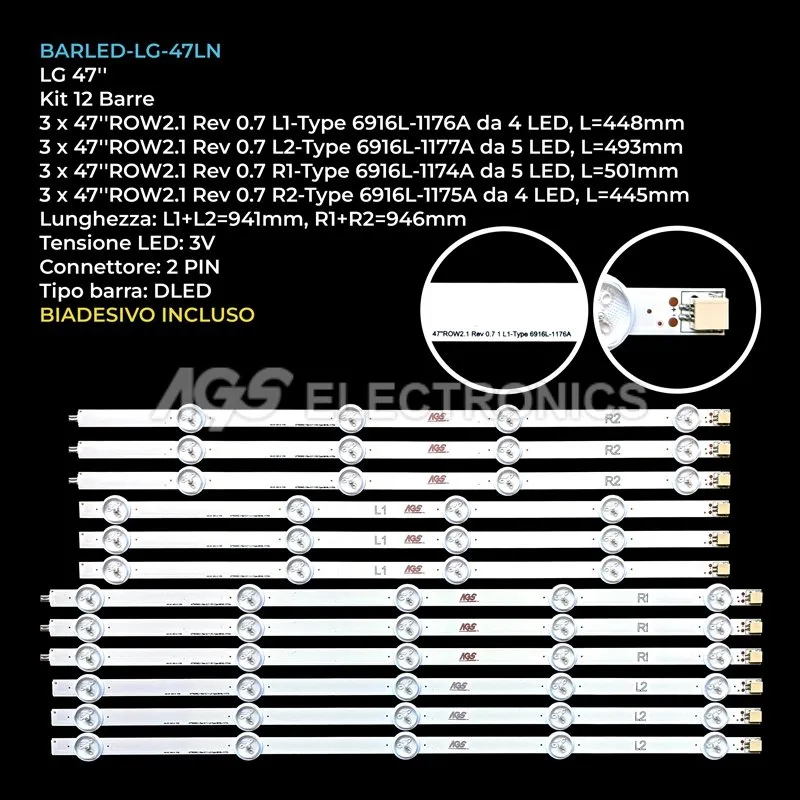 kit 12 barre LED retroilluminazione per LG 47 pollici modello 47LA6150ZB