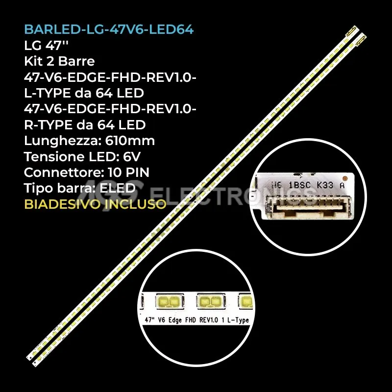 kit 2 barre LED retroilluminazione per Konka 47 pollici modello LED471S11PD