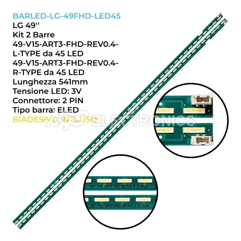 kit 2 barre LED retroilluminazione per LG 49 pollici modello 49LF630