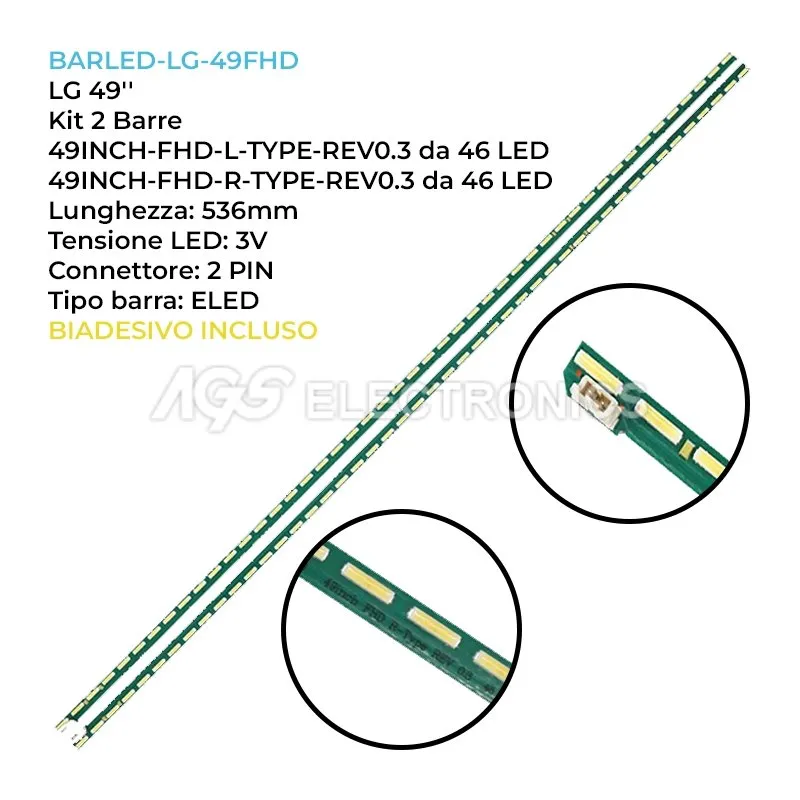 kit 2 barre LED retroilluminazione per LG 49 pollici modello 49LX765H