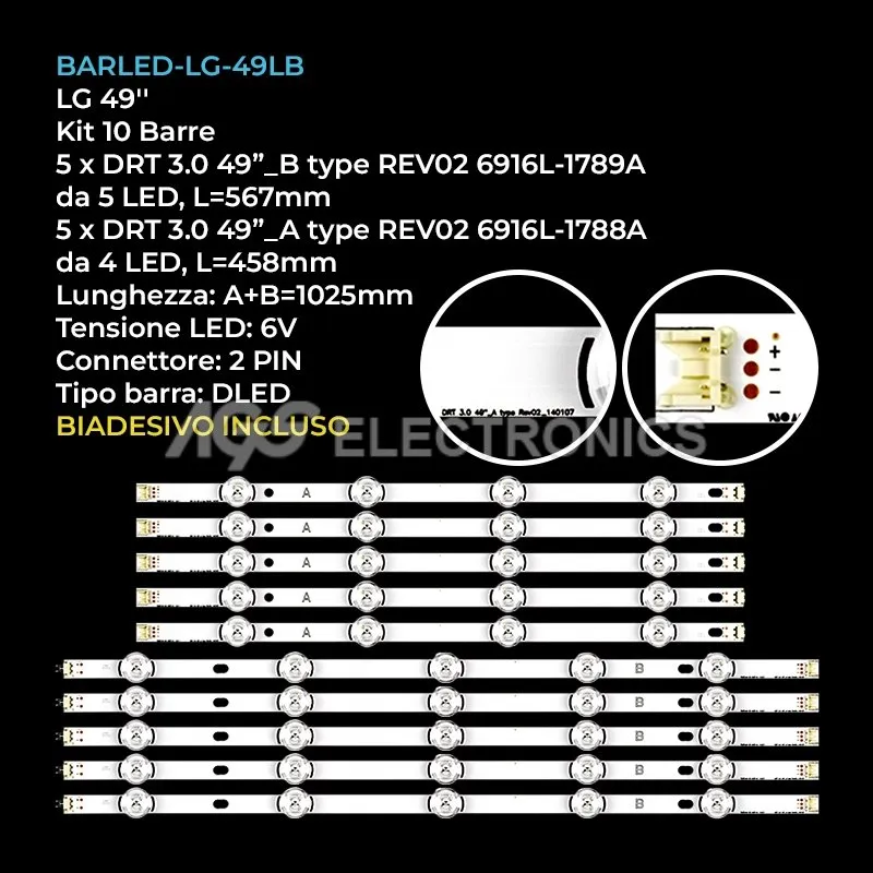 kit 10 barre LED retroilluminazione per LG 49 pollici modello 49LB551V
