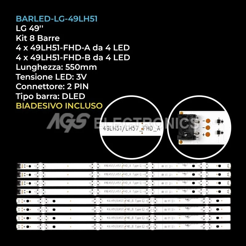 kit 8 barre LED retroilluminazione per LG 49 pollici modello 49LH510TDF