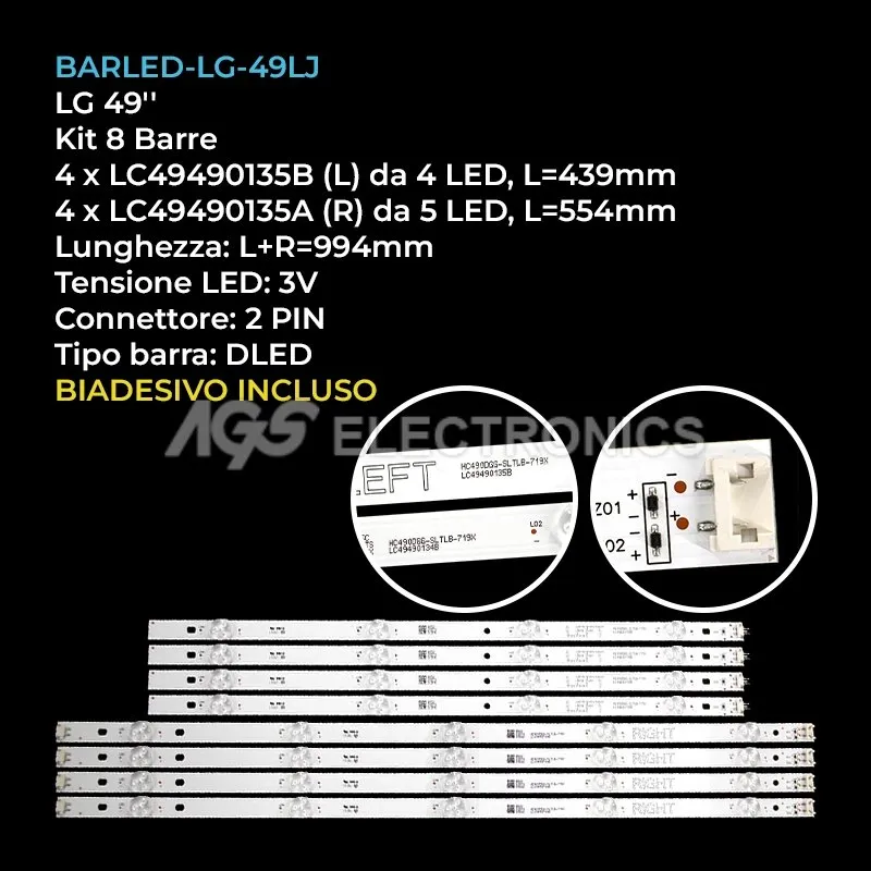 kit 8 barre LED retroilluminazione per LG 49 pollici pannello SDL490W0