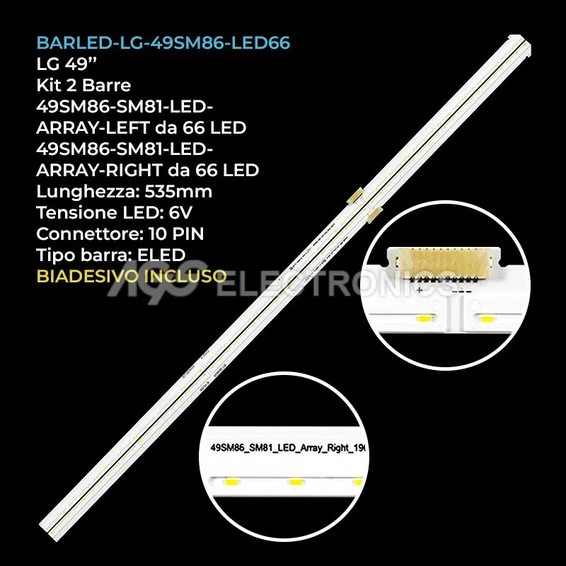 kit 2 barre LED retroilluminazione per LG 49 pollici modello 49NANO867NA