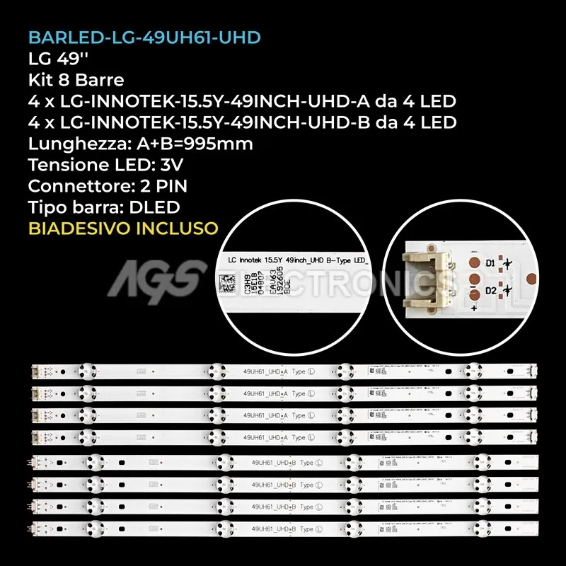 kit 8 barre LED retroilluminazione per LG 49 pollici modello 49UH610TTB