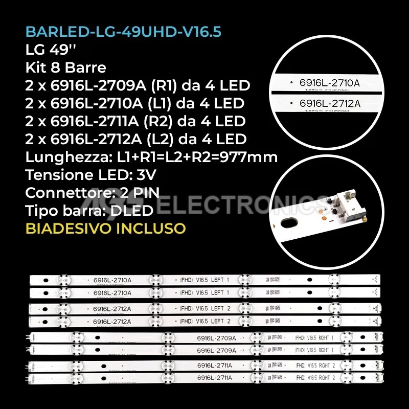 kit 8 barre LED retroilluminazione per LG 49 pollici modello 49LW541HTD