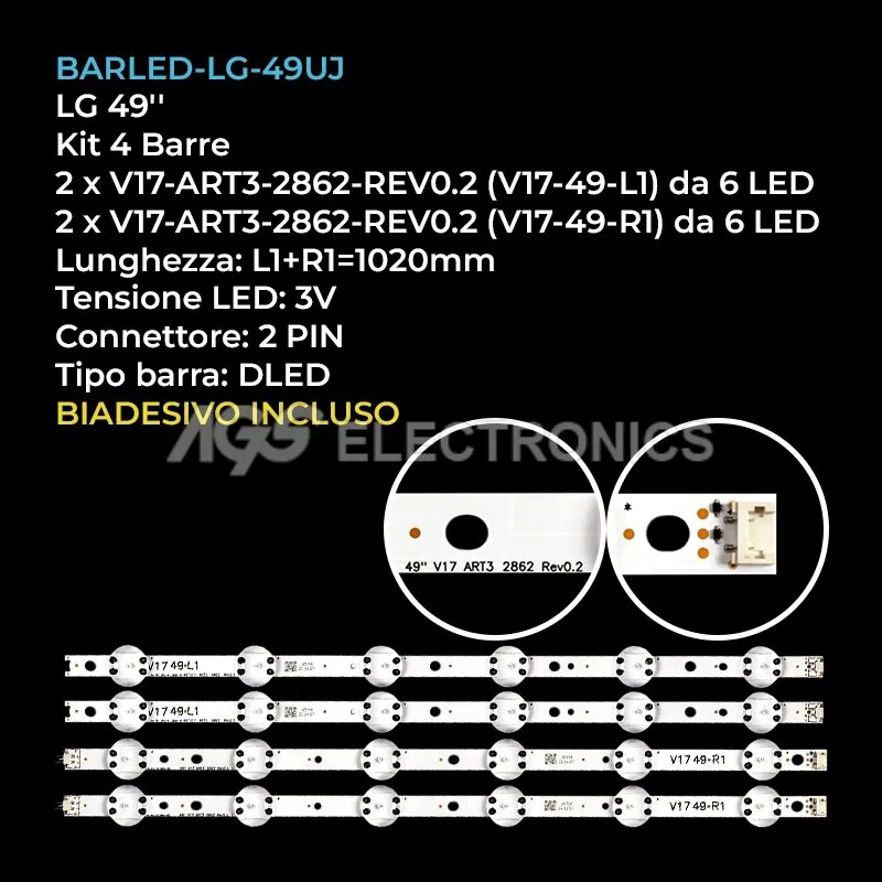 kit 4 barre LED retroilluminazione per LG 49 pollici pannello LC490DGGFKA3
