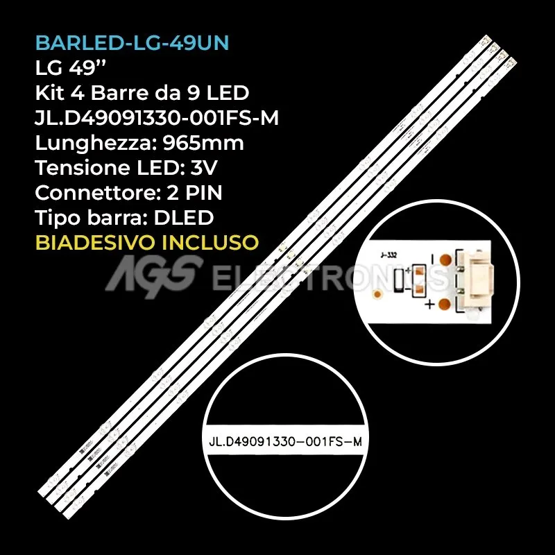 kit 4 barre LED retroilluminazione per LG 49 pollici modello LED49N39U