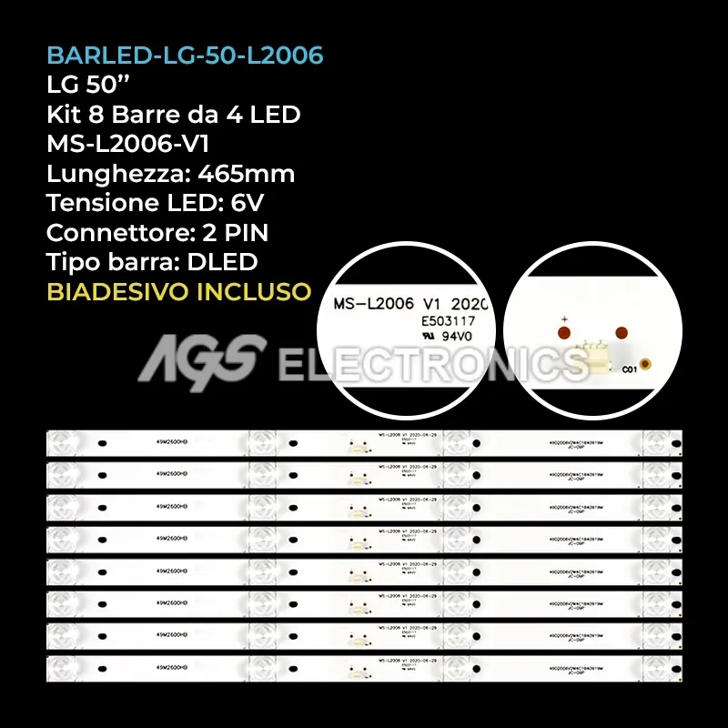 kit 8 barre LED retroilluminazione per TCL 50 pollici modello LED50HD890