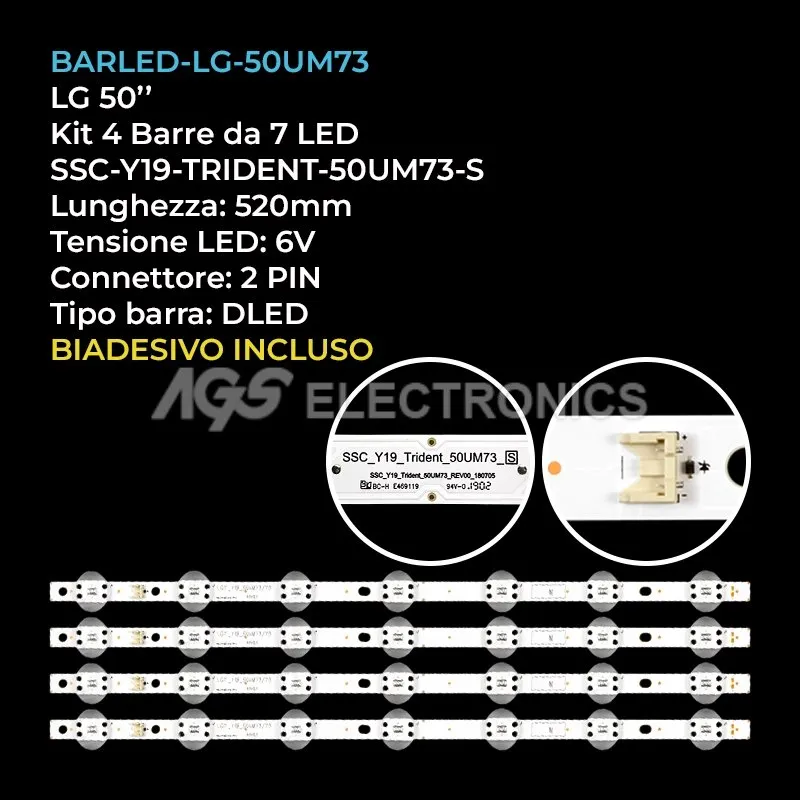 kit 4 barre LED retroilluminazione per LG 50 pollici pannello HC500DQNVCXR3A14X