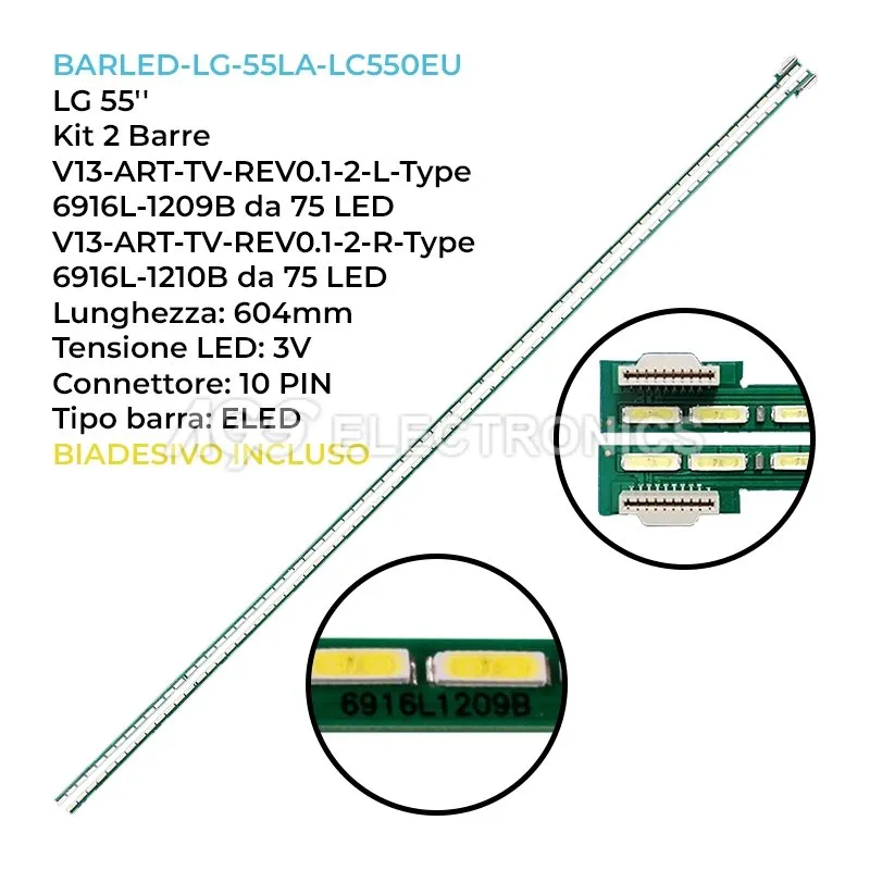 kit 2 barre LED retroilluminazione per LG 55 pollici pannello LC550EUHKFF1