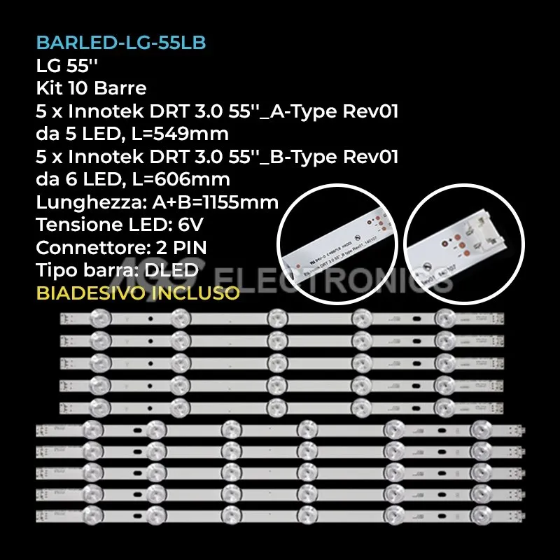 kit 10 barre LED retroilluminazione per LG 55 pollici modello 55LF5800