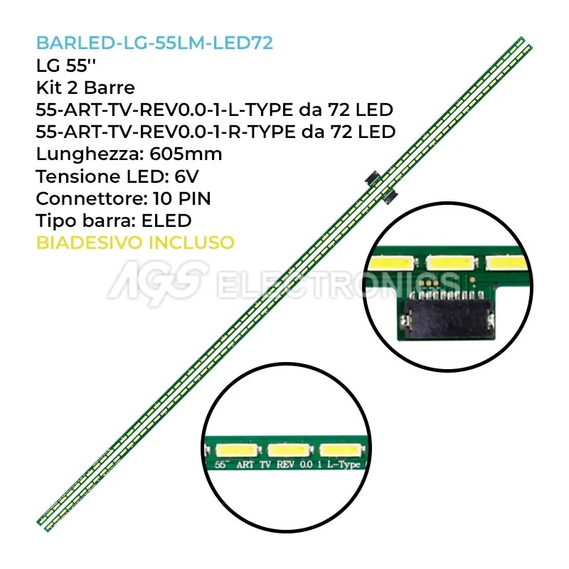 kit 2 barre LED retroilluminazione per LG 55 pollici modello 55LM761S