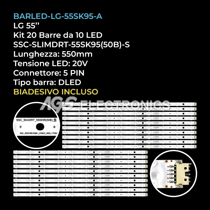 kit 20 barre LED retroilluminazione per LG 55 pollici modello 55SK9500PLA