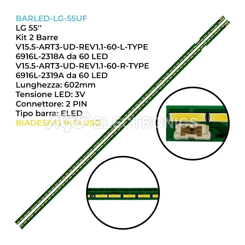 kit 2 barre LED retroilluminazione per LG 55 pollici modello 55UH6257