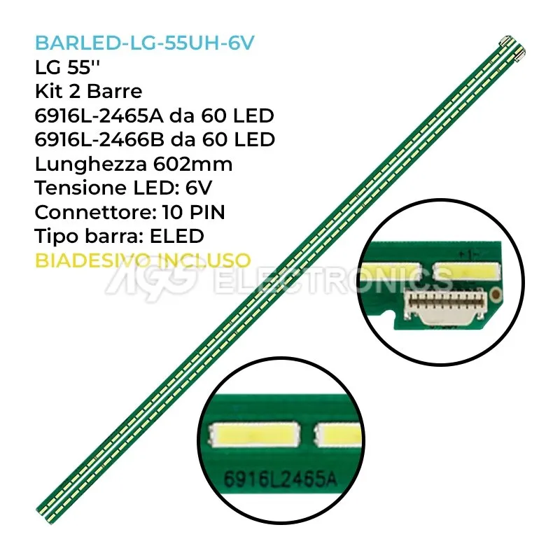kit 2 barre LED retroilluminazione per LG 55 pollici modello 55UH664V