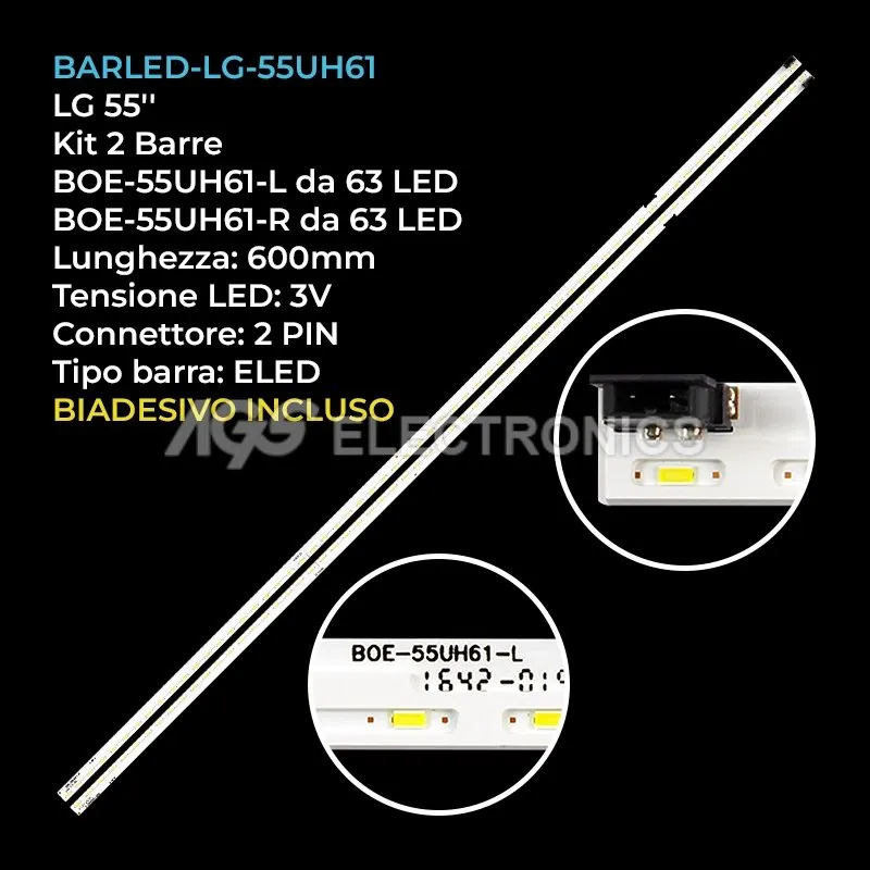 kit 2 barre LED retroilluminazione per LG 55 pollici modello 55LH6090
