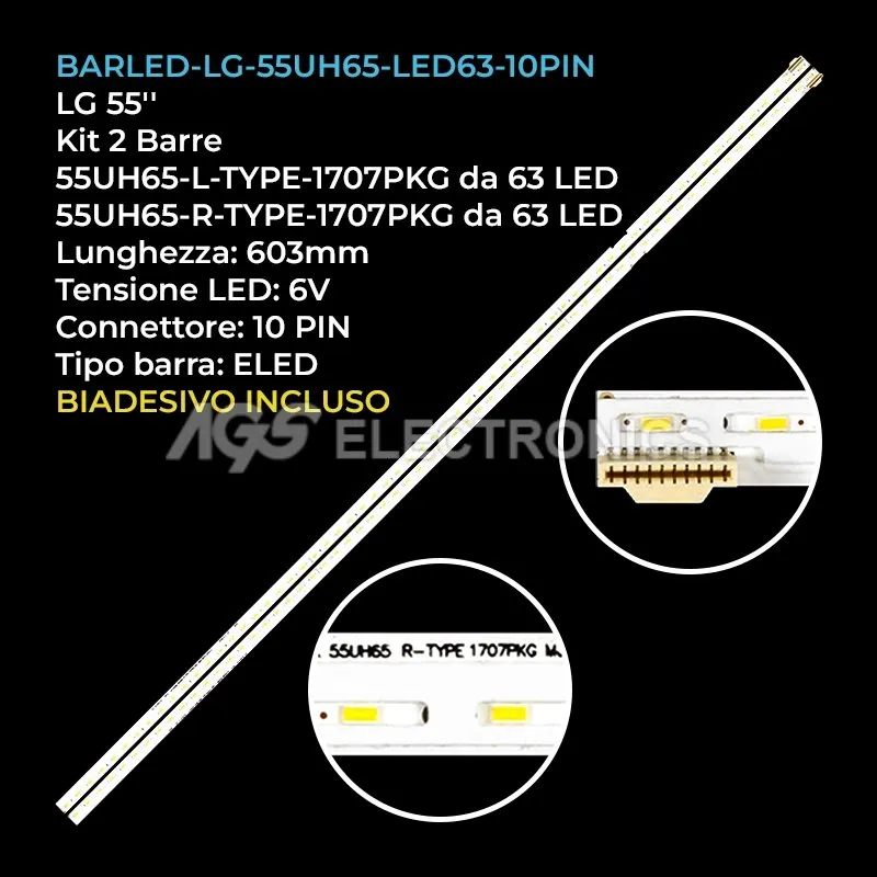 kit 2 barre LED retroilluminazione per LG 55 pollici modello 55UH650VZB