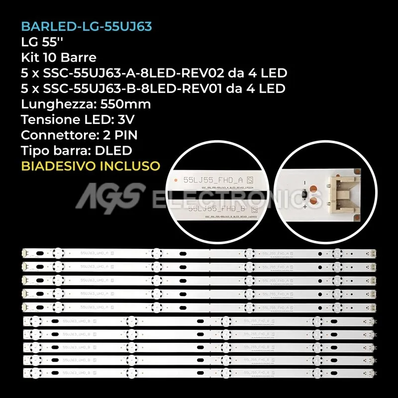 kit 10 barre LED retroilluminazione per LG 55 pollici modello 55UJ6519