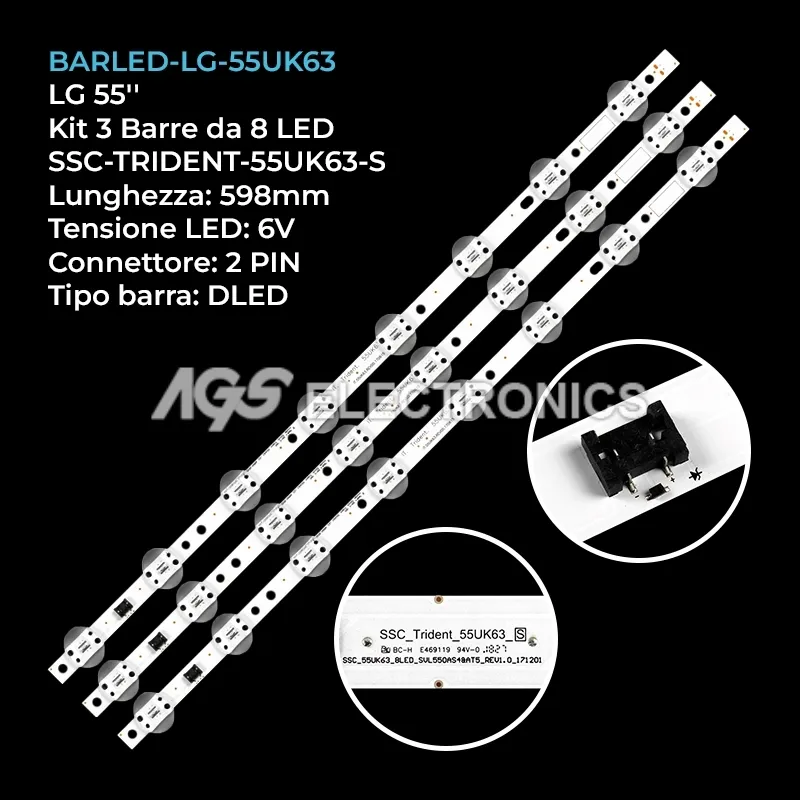 kit 3 barre LED retroilluminazione per LG 55 pollici modello 55UU640CAPD