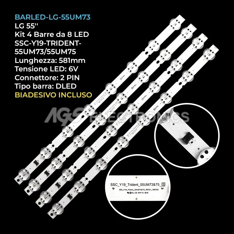 kit 4 barre LED retroilluminazione per LG 55 pollici modello 55UN81003LBAEU