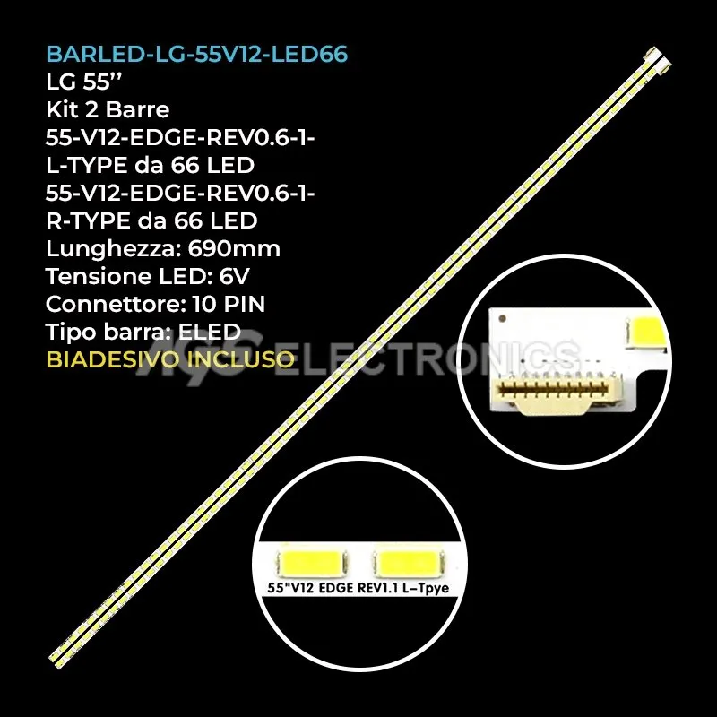 kit 2 barre LED retroilluminazione per LG 55 pollici modello 55LM5800