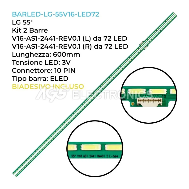 kit 2 barre LED retroilluminazione per LG 55 pollici pannello LC550EQHDJF2