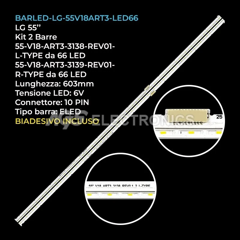 kit 2 barre LED retroilluminazione per LG 55 pollici pannello LC550EQHFLM2