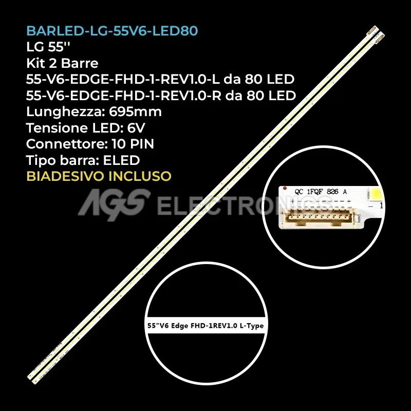 kit 2 barre LED retroilluminazione per Konka 55 pollici modello LED55R7000PD