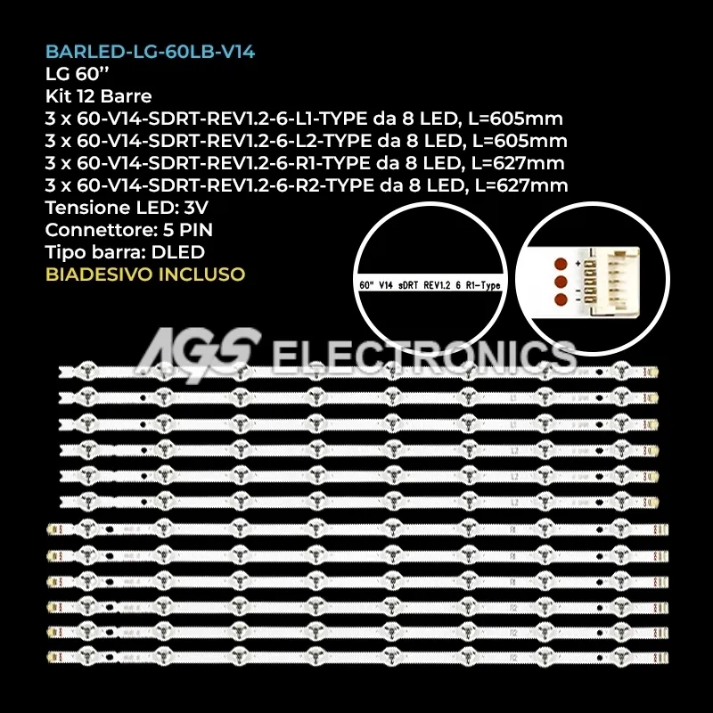 kit 12 barre LED retroilluminazione per LG 60 pollici modello 60LB580B