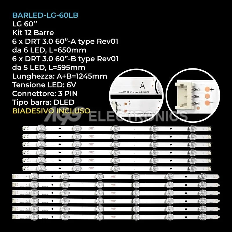 kit 12 barre LED retroilluminazione per LG 60 pollici modello 60LB5610ZC