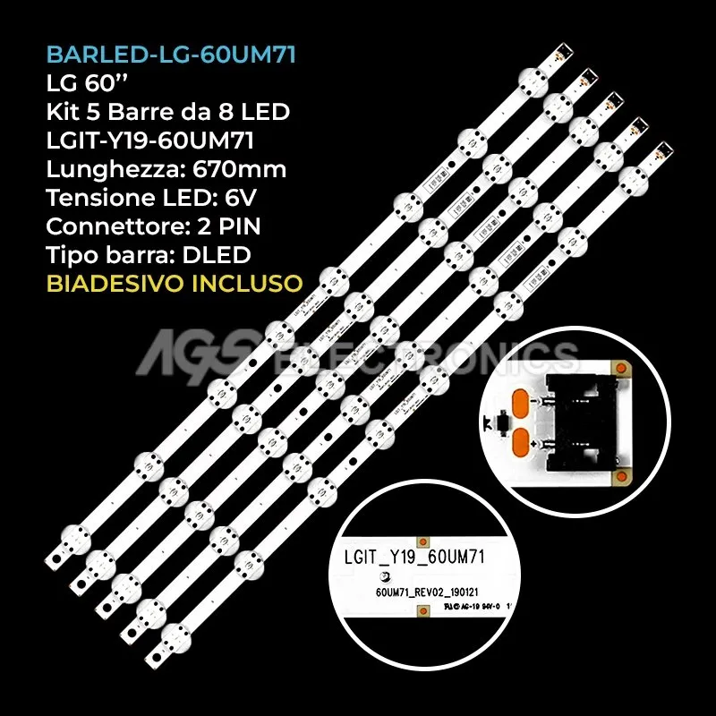 kit 5 barre LED retroilluminazione per LG 60 pollici modello 60UU640C
