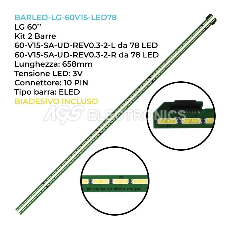 kit 2 barre LED retroilluminazione per LG 60 pollici modello 60UF852V