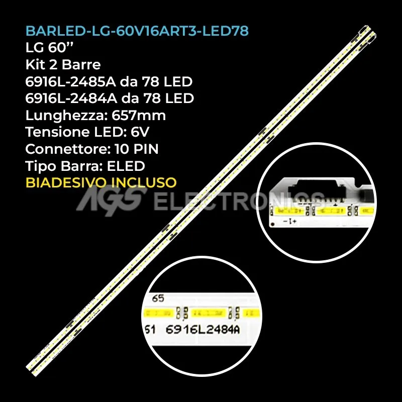 kit 2 barre LED retroilluminazione per LG 60 pollici modello 60UH770V