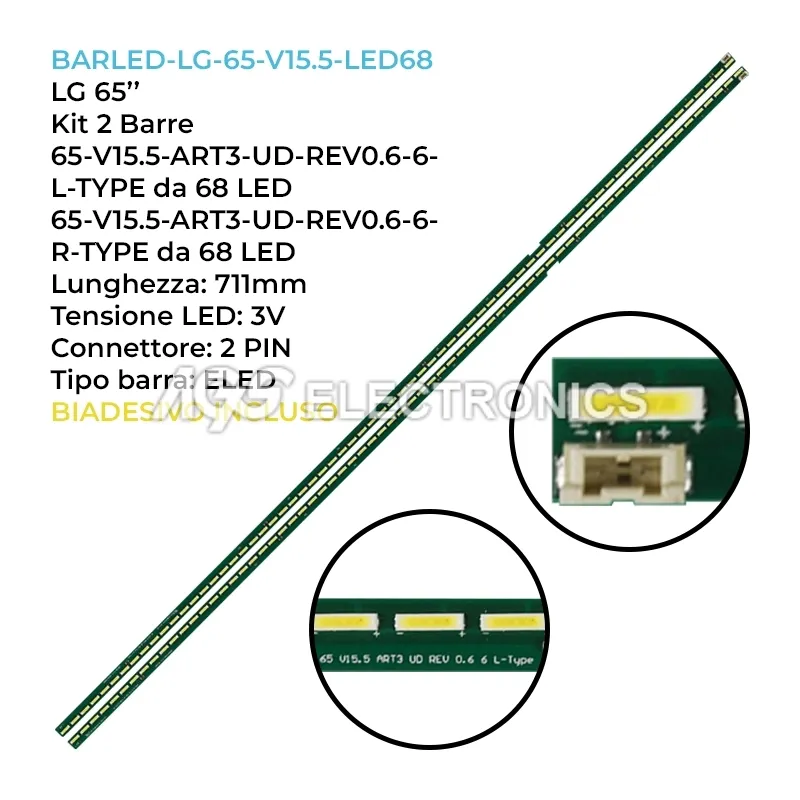 kit 2 barre LED retroilluminazione per LG 65 pollici modello 65UH600V