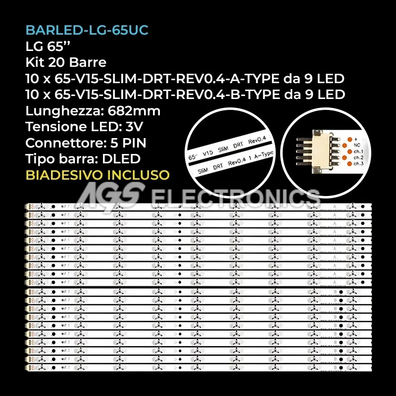 kit 20 barre LED retroilluminazione per LG 65 pollici pannello LC650CQN