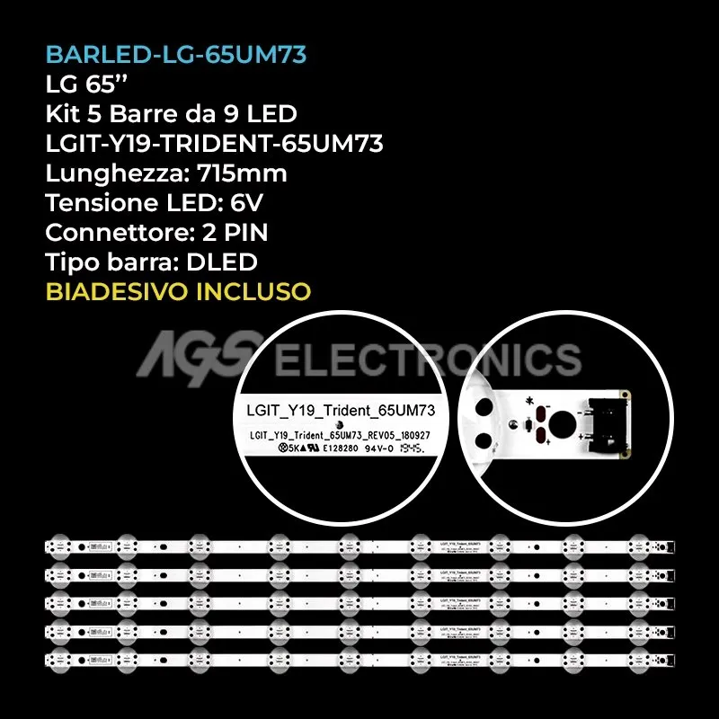 kit 5 barre LED retroilluminazione per LG 65 pollici modello 65UM7610PLB