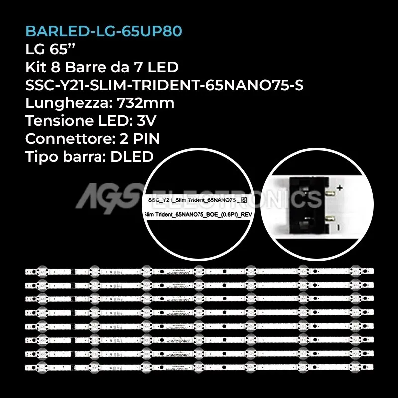 kit 8 barre LED retroilluminazione per LG 65 pollici modello 65UP77006LB