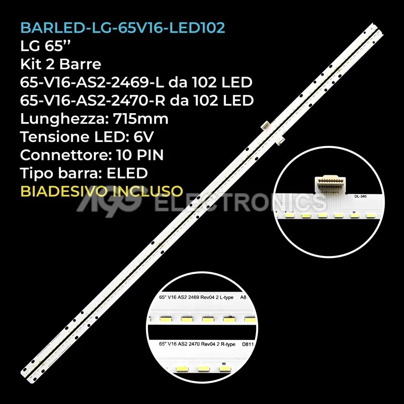 kit 2 barre LED retroilluminazione per LG 65 pollici pannello LC650EQFYJF1