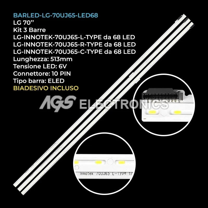kit 3 barre LED retroilluminazione per LG 70 pollici modello 70UJ6570
