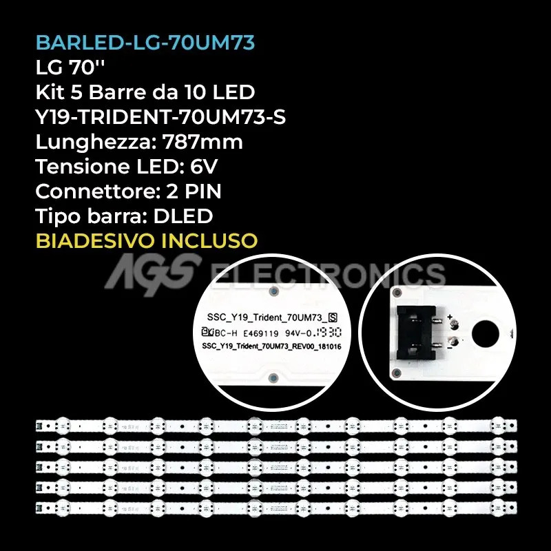 kit 5 barre LED retroilluminazione per LG 70 pollici modello 70UN70706LB