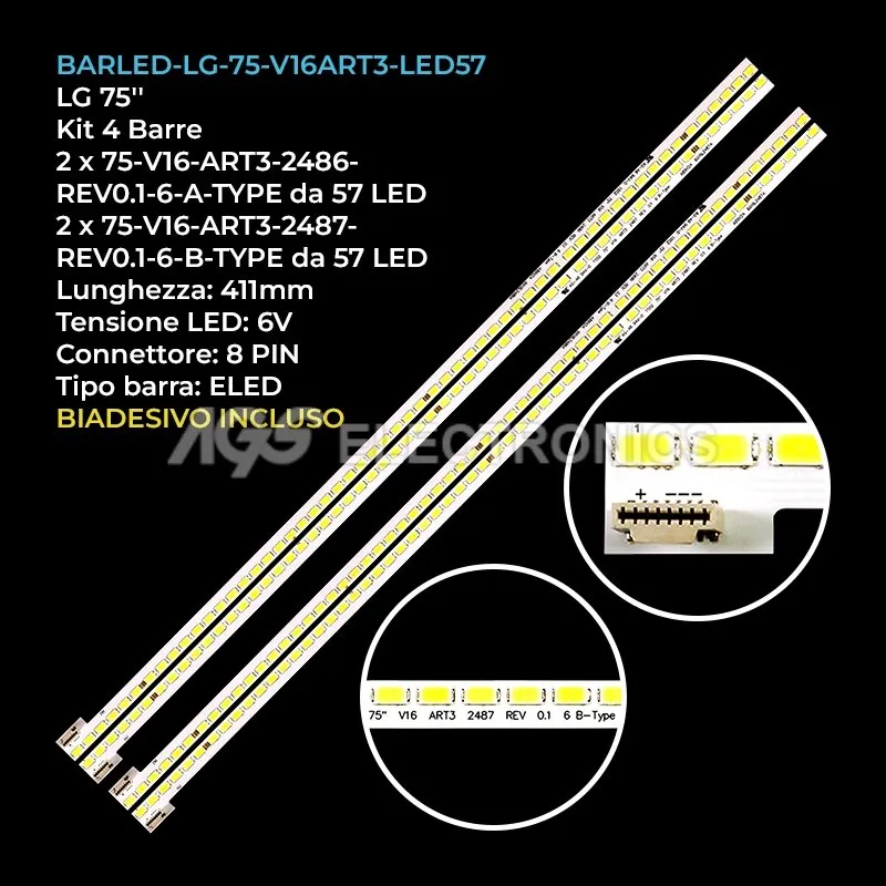 kit 4 barre LED retroilluminazione per LG 75 pollici modello 75SJ8570UB