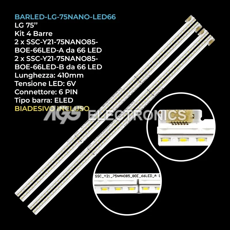 kit 4 barre LED retroilluminazione per LG 75 pollici modello 75NAN085VPA