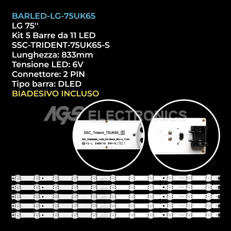 kit 5 barre LED retroilluminazione per Samsung 75 pollici modello 75UN8570PUC