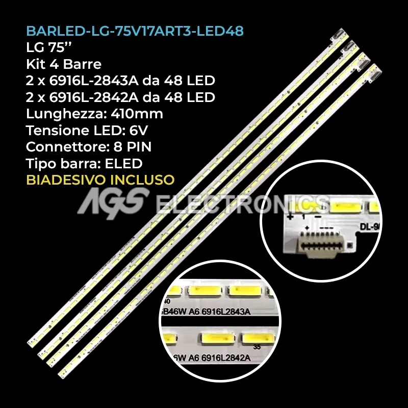 kit 4 barre LED retroilluminazione per LG 75 pollici modello 75UJ6450