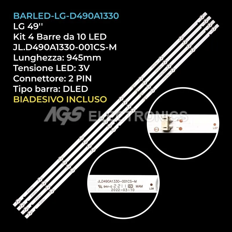 kit 4 barre LED retroilluminazione per LG 49 pollici pannello LC490DGJSKA4